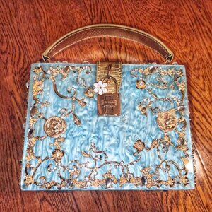 Verano Hill Luxury Evening Bag in Blue/ Gold
